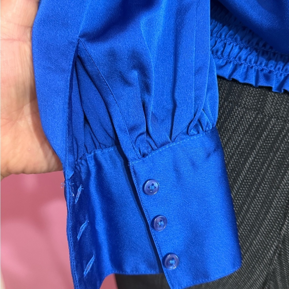 Ann Taylor Royal Blue Satin Boatneck Blouse - Picture 4 of 5